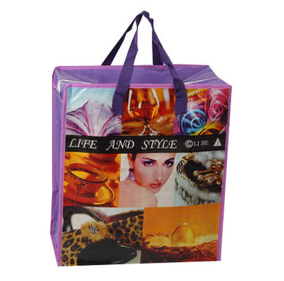 50cm Large PP Woven Shopping Bag Shopping Tote Bag With Gusset Zip